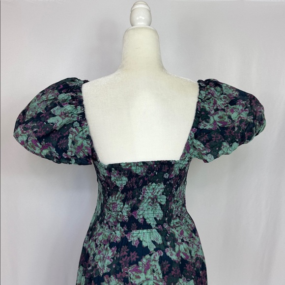 Free People Floral Sundrenched Short Sleeve Maxi Dress Navy Blue Green Size M - Picture 9 of 15